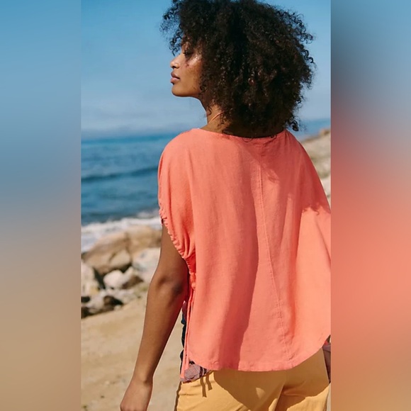 NWT FREE PEOPLE FREE EST LUNA LINEN TOP FRESH CORAL - Picture 2 of 3